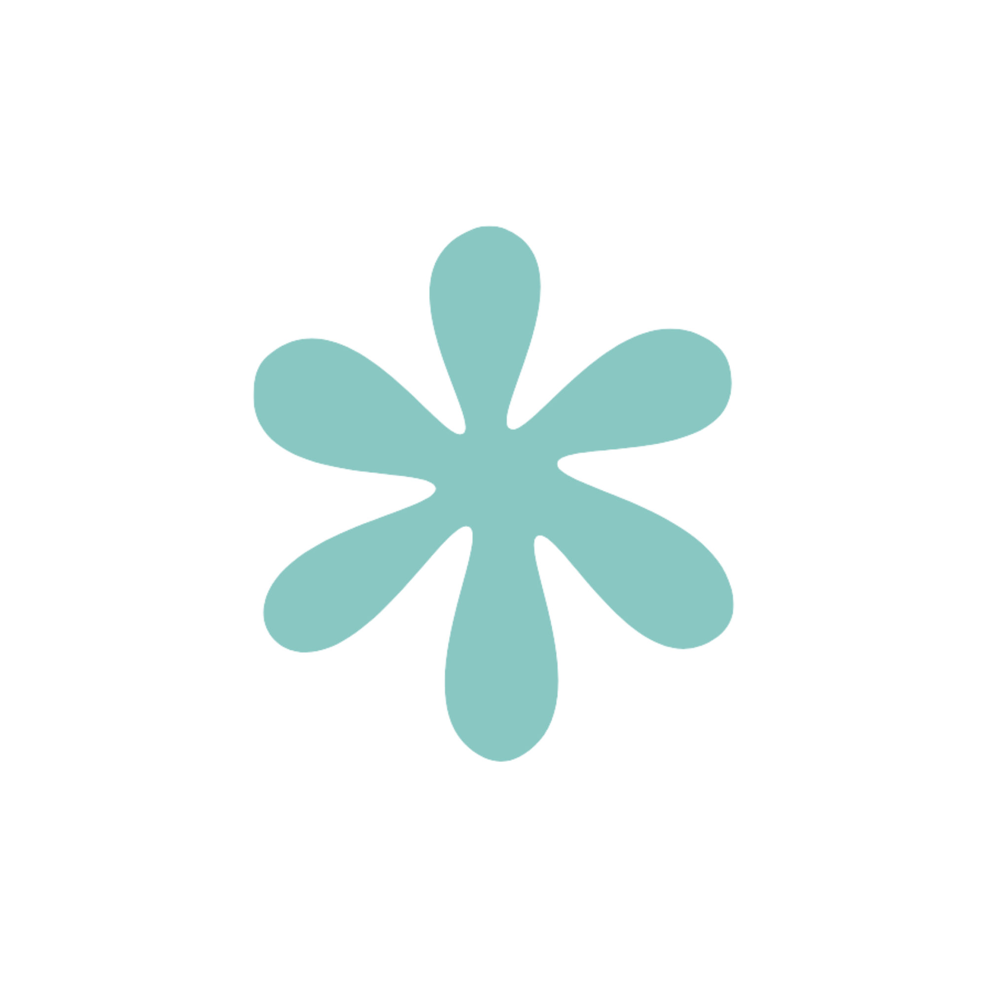 A graphic of a stylized flower with five light blue petals against a black background.