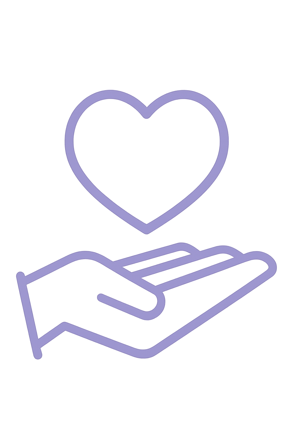 A digital illustration of a hand holding a heart, symbolizing care or support, with a black background and the phrase "Unconditional love" written above.