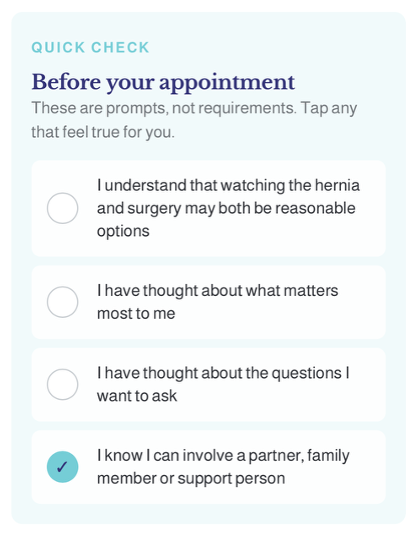 Patient preparation checklist within a Loupa pathway