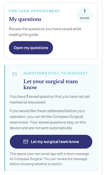 Saved patient questions within a Loupa patient pathway