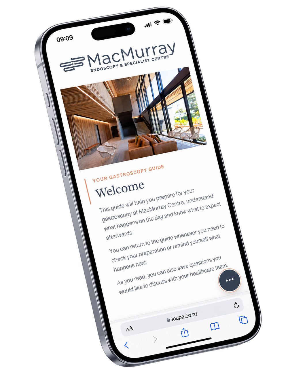 MacMurray gastroscopy patient pathway displayed on an iPhone