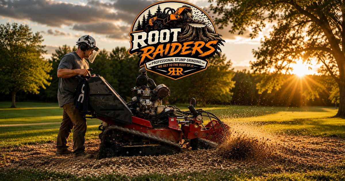 Root Raiders stump grinding service removing a tree stump in bristol , tennessee  serving northeast tennessee and southwest virginia.