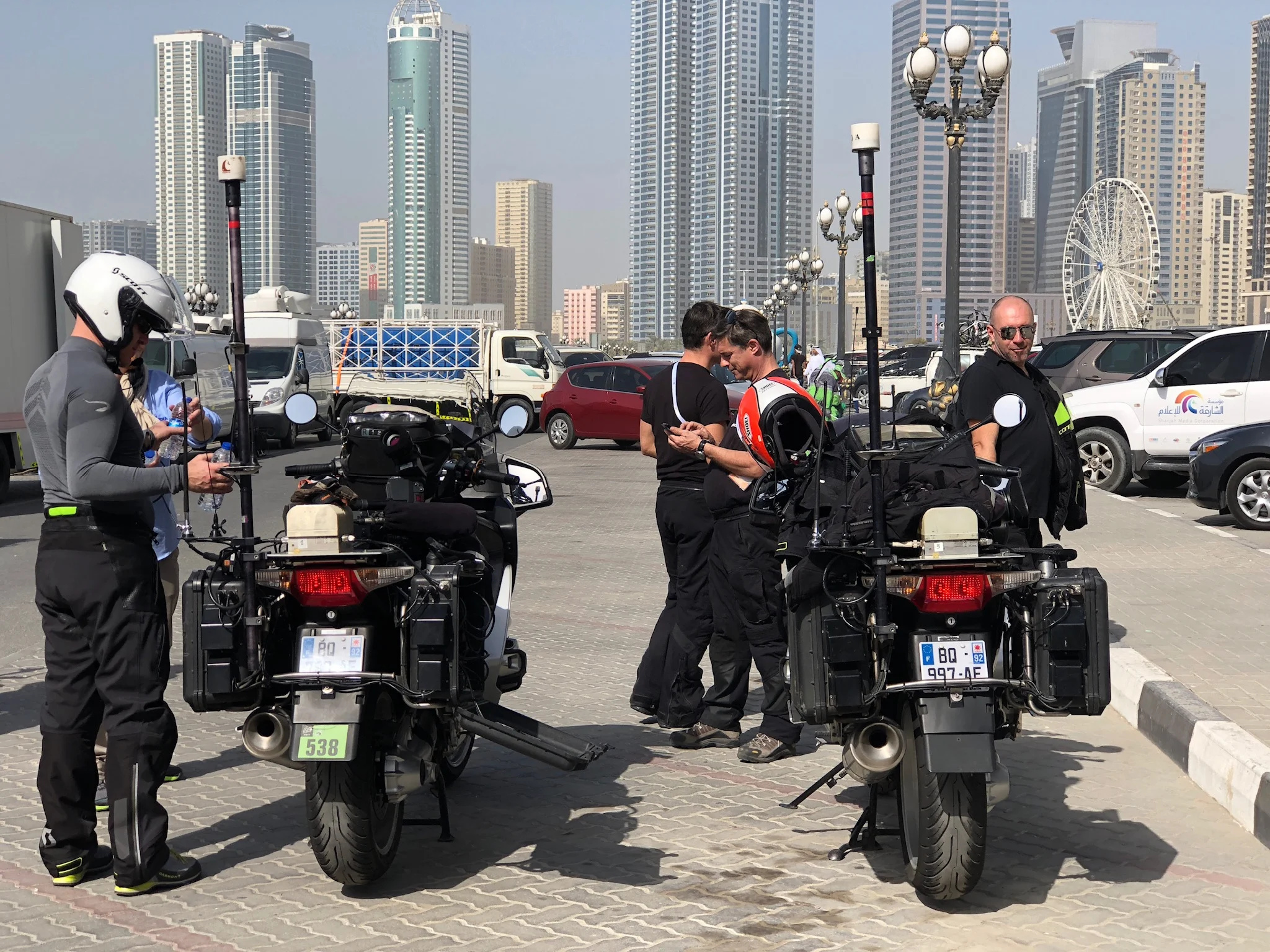 3 x motor bikes with cameras and equipped with RF transmitters following cyclists live and taking direction from the director in the OB VanOver 16 x Camera’s placed along each stage capturing mainly start and finish line shots
