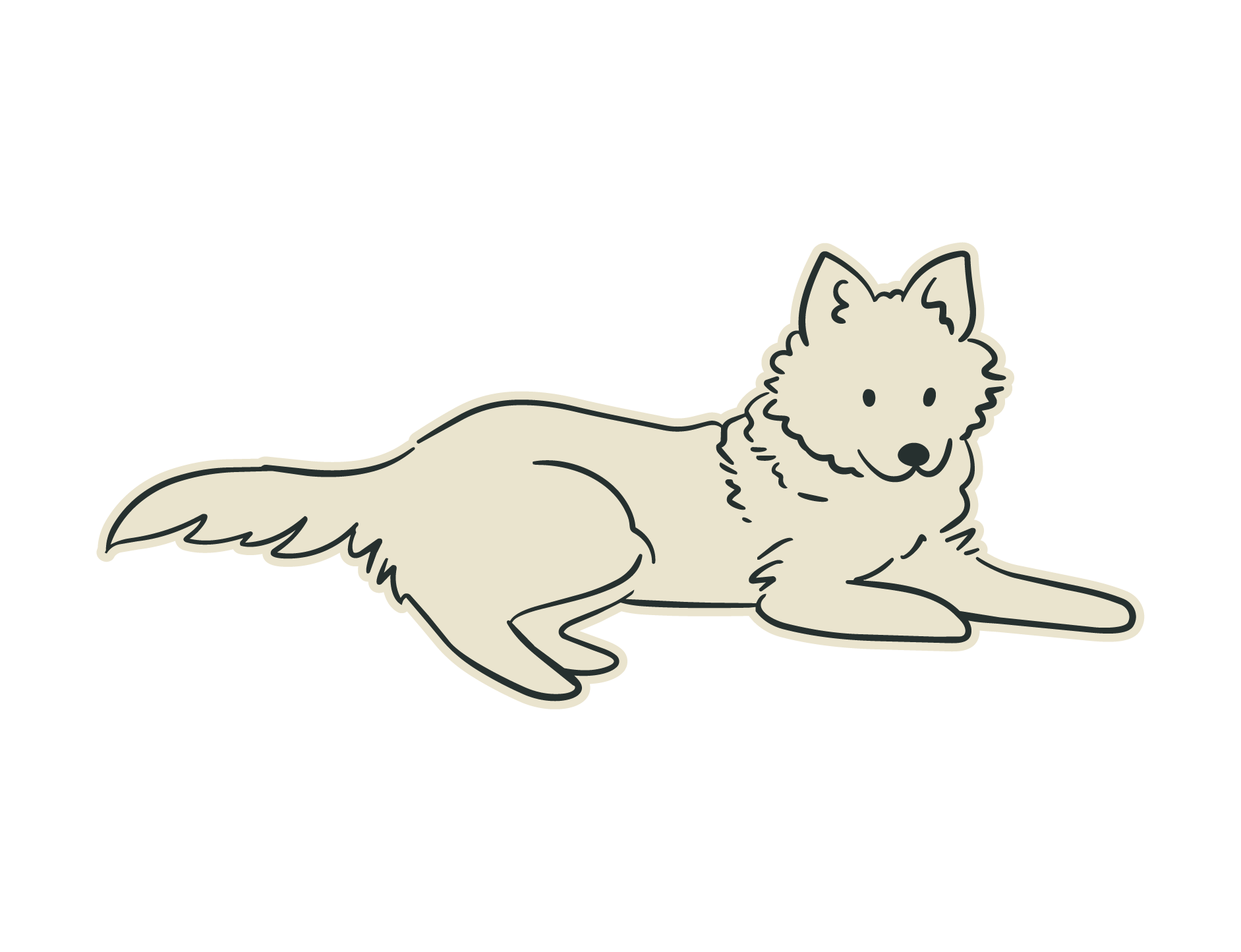 Line drawing of a dog lying down.