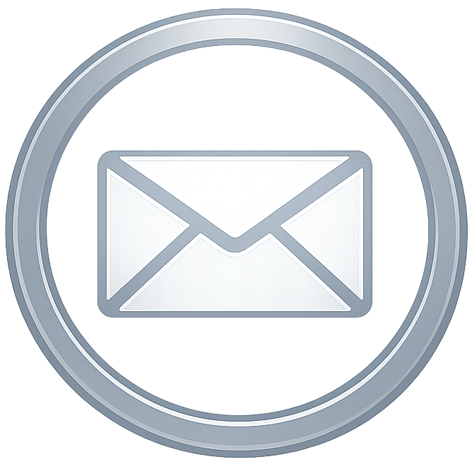 Gray circular icon with a white envelope symbol in the center.