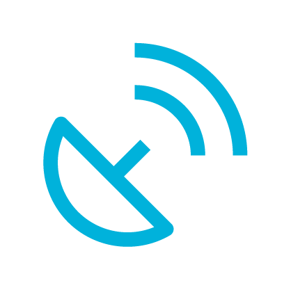 Stylized icon of a satellite dish with signal waves