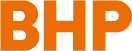 BHP logo with orange letters on a white background.