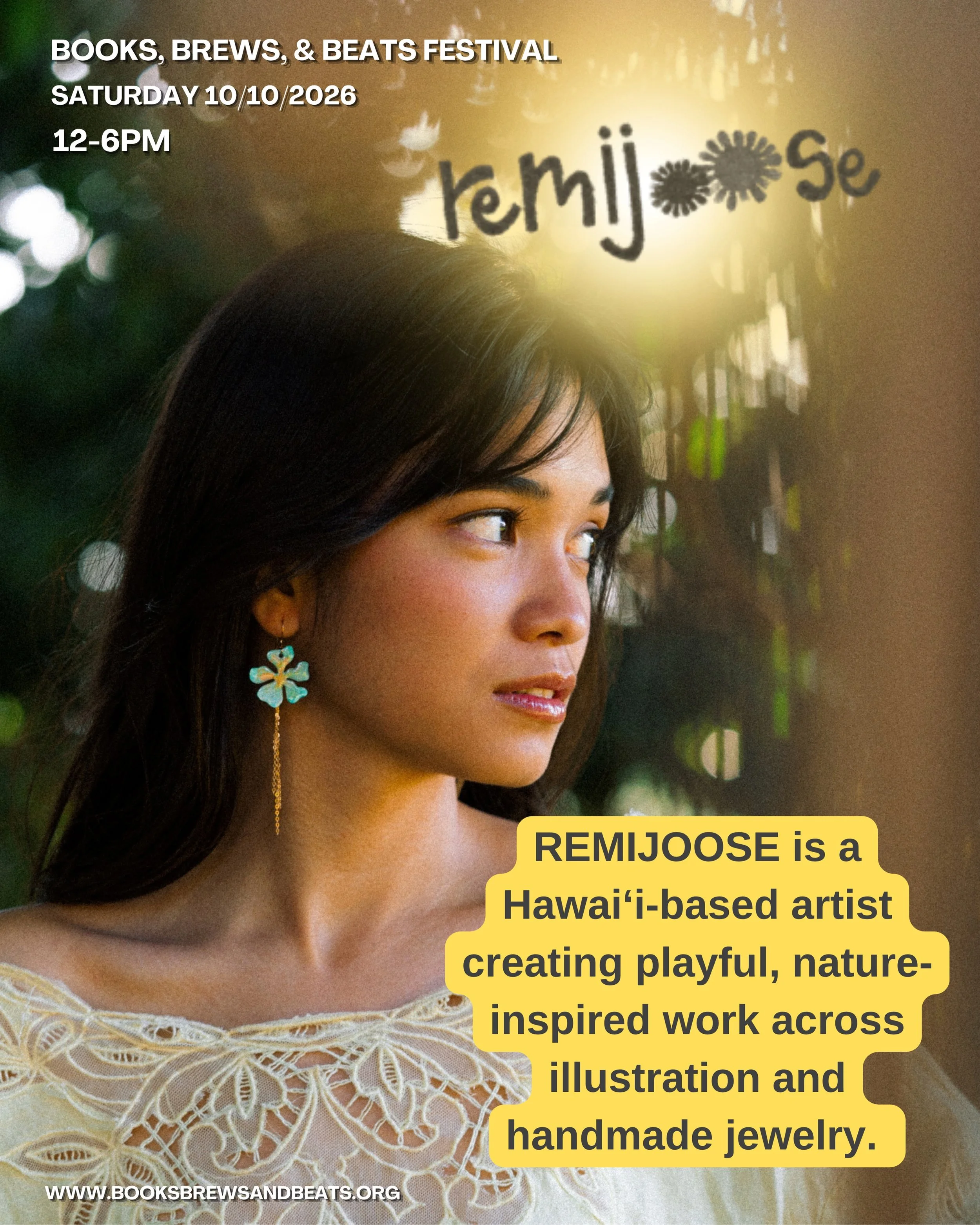 Visit @remijoose at @books_brews_beats and find a pair of your new favorite earrings on Saturday 10/10 from 12-6pm!✨ 

We are so stoked to feature such talented artists of all mediums, and how fitting is it that Remi also illustrated several amazing 