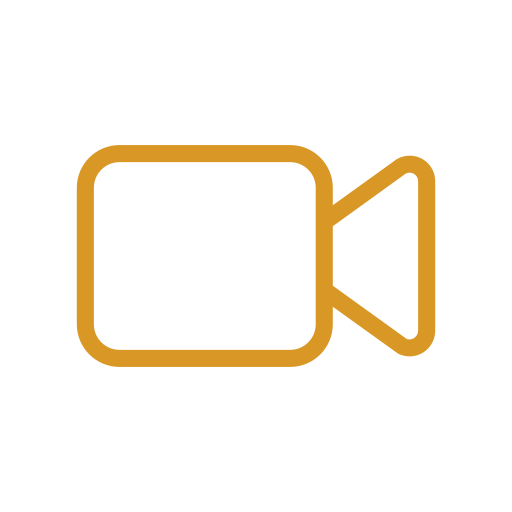 Icon of a video camera in gold outline