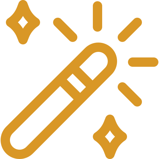 A magic wand emitting sparkles, illustrated in gold.