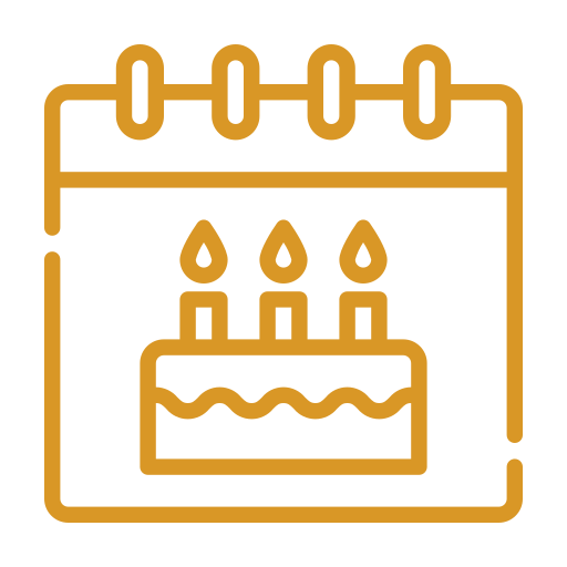 Calendar page with a birthday cake with three lit candles.