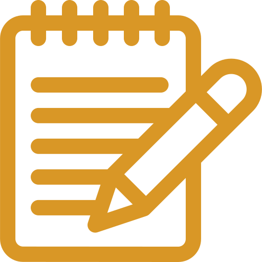 Icon of a notepad with horizontal lines and a pencil.
