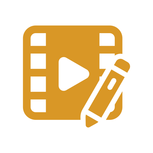 Icon of a video editing or creation app, featuring a film strip, a play button, and a pencil for editing.