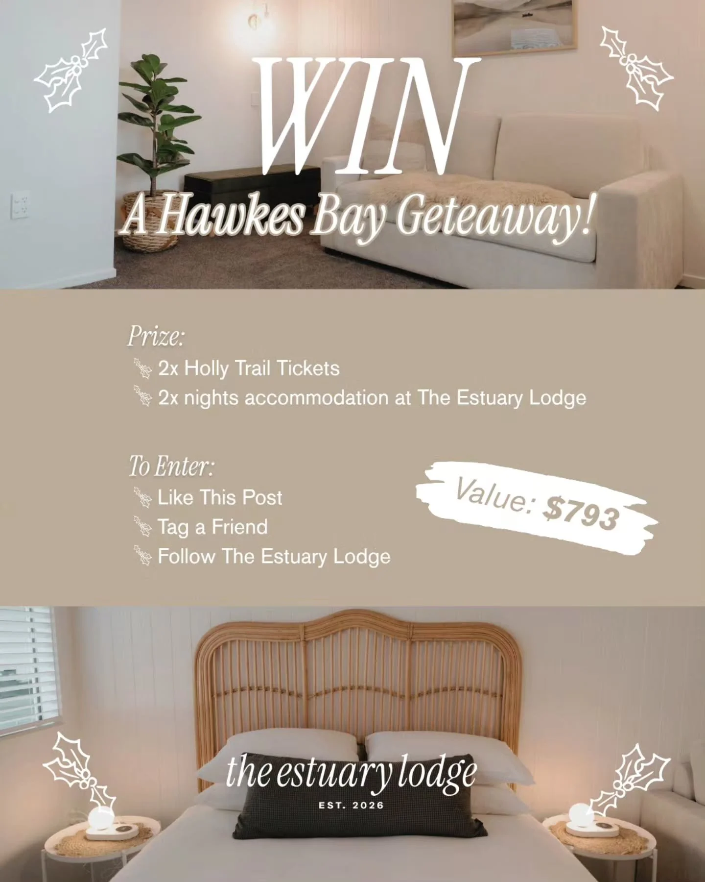 ✨ WIN THE ULTIMATE HAWKE&rsquo;S BAY GETAWAY! ✨

The Holly Trail pairs two of our loves&hellip;raising money for an incredible cause AND a fab day out exploring some of Hawkes Bay&rsquo;s most spectacular properties.&nbsp;

So to double down on the g