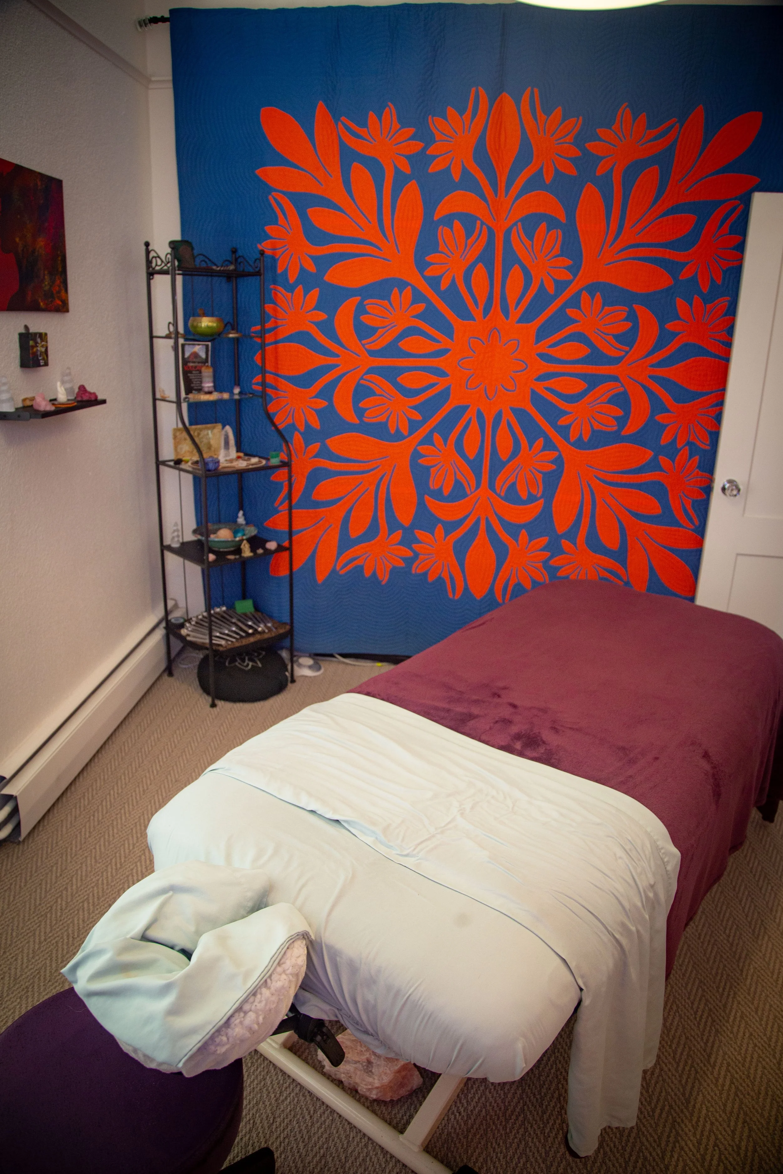 E&F bodywork and massage studio operates out of a cozy and inviting massage treatment room in South Denver, complete  with a comfortable massage table, a variety of bodywork tools and tuning forks