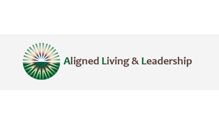 Logo for Aligned Living & Leadership with a circular emblem and the company name next to it.  Logo for a wellness friend that this massage therapy studio endorses.