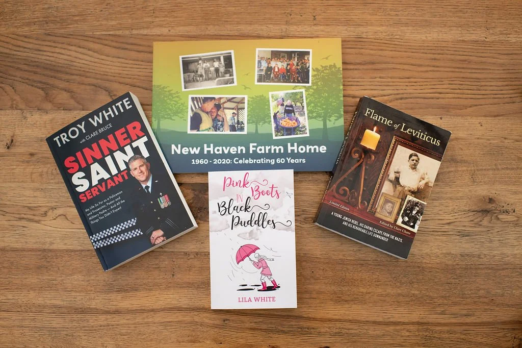 A collection of books Clare Bruce has written, edited and helped publish