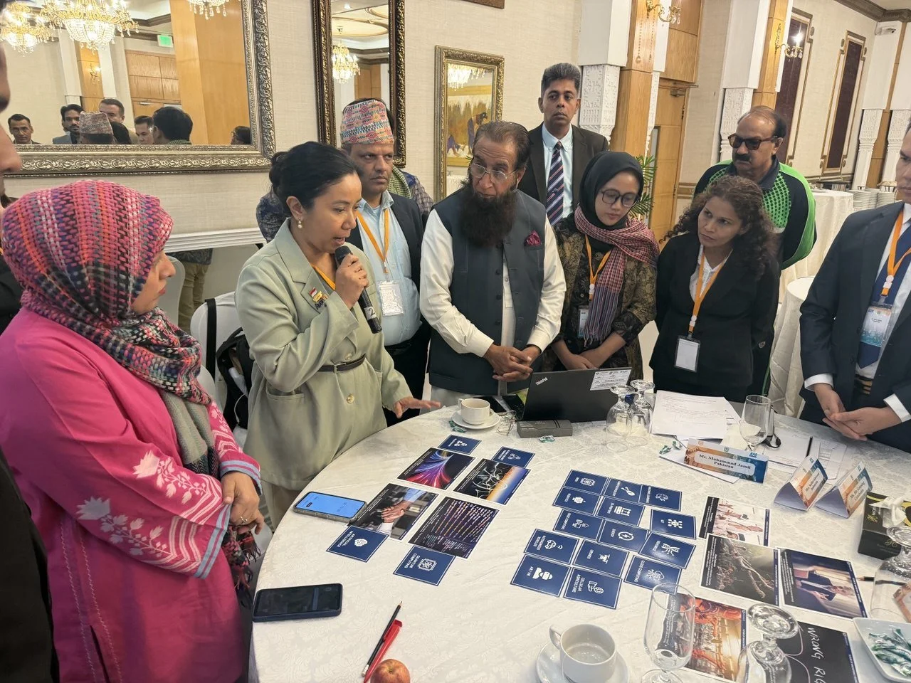 A diverse group of professionals discussing on trends for the future using trend cards