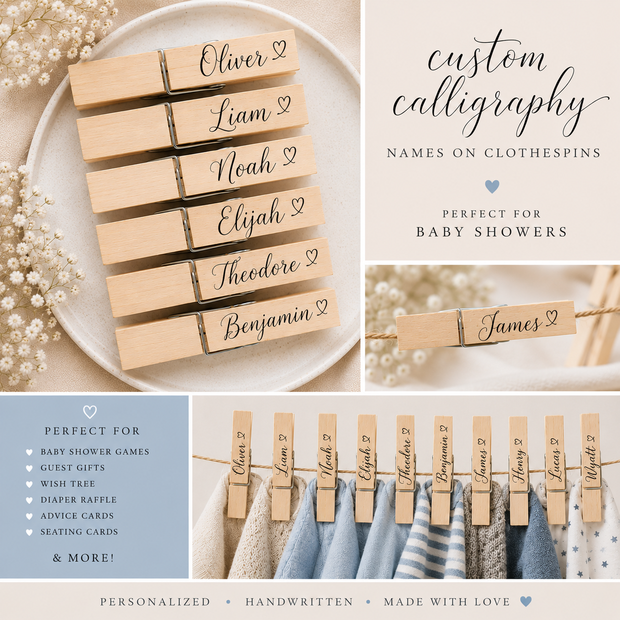 Custom Calligraphy Clothespins Set
