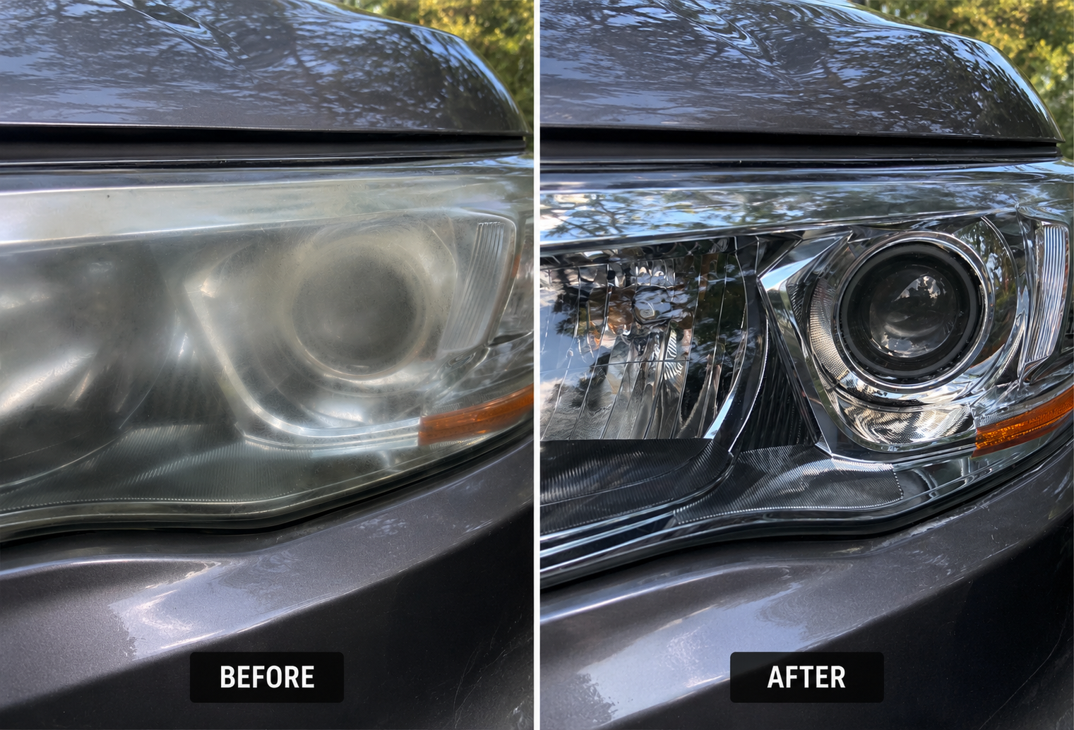 Headlight restoration before and after — Toyota Highlander, Cherry Hill, NJ
