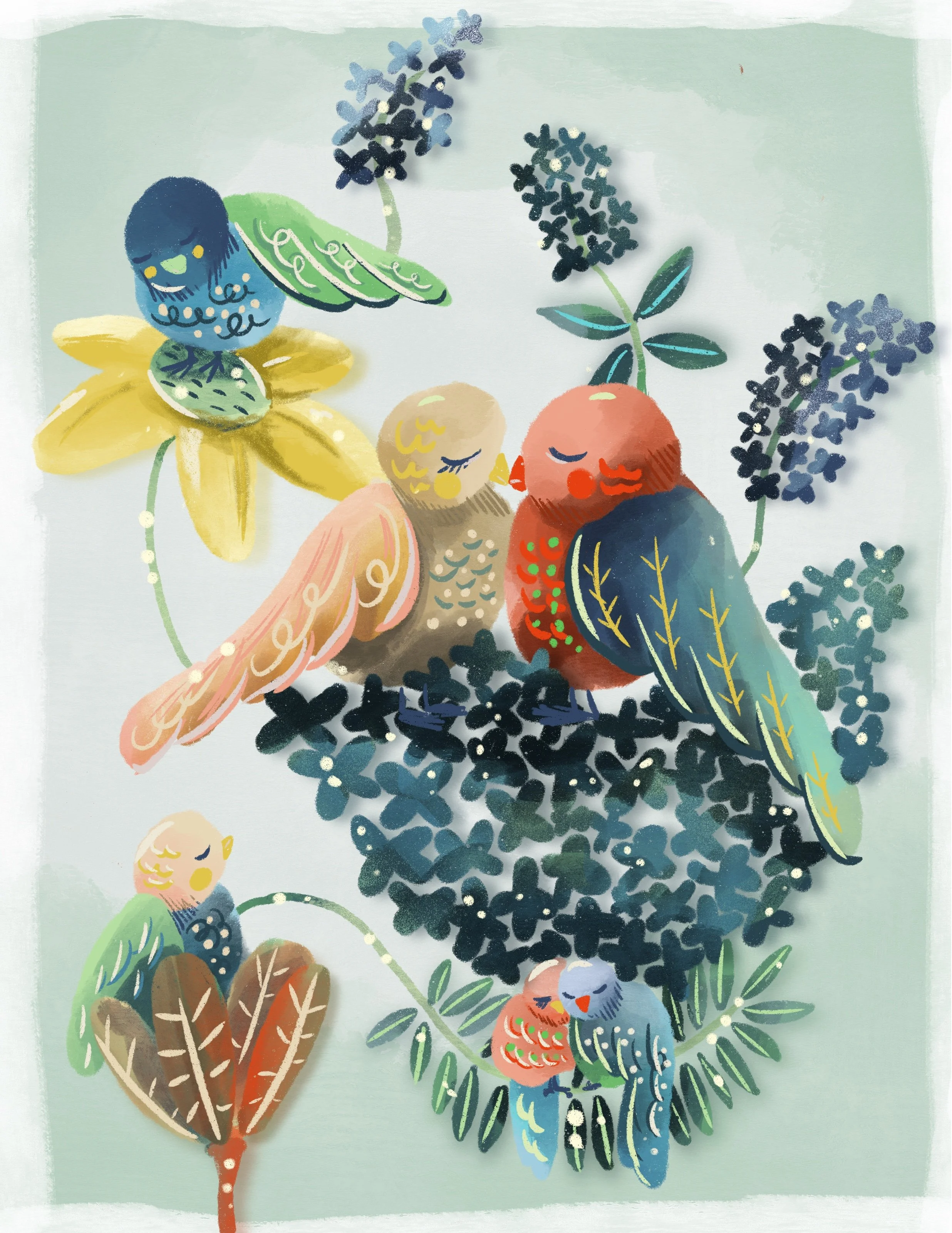 Christmas Lilac Robins