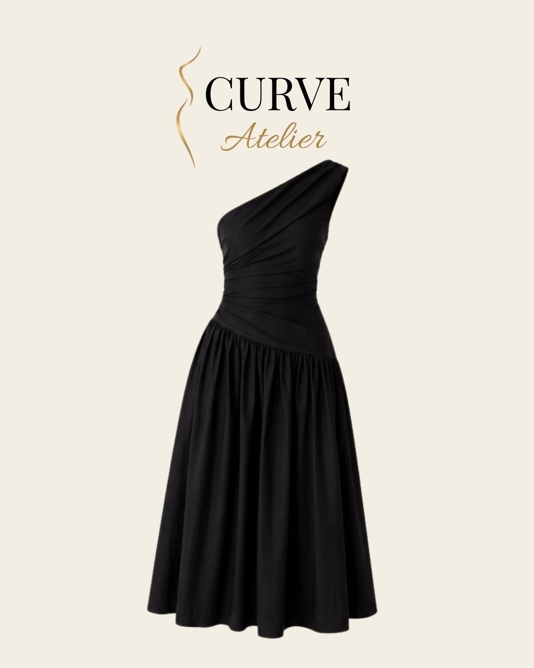 Black One Shoulder Midi Dress