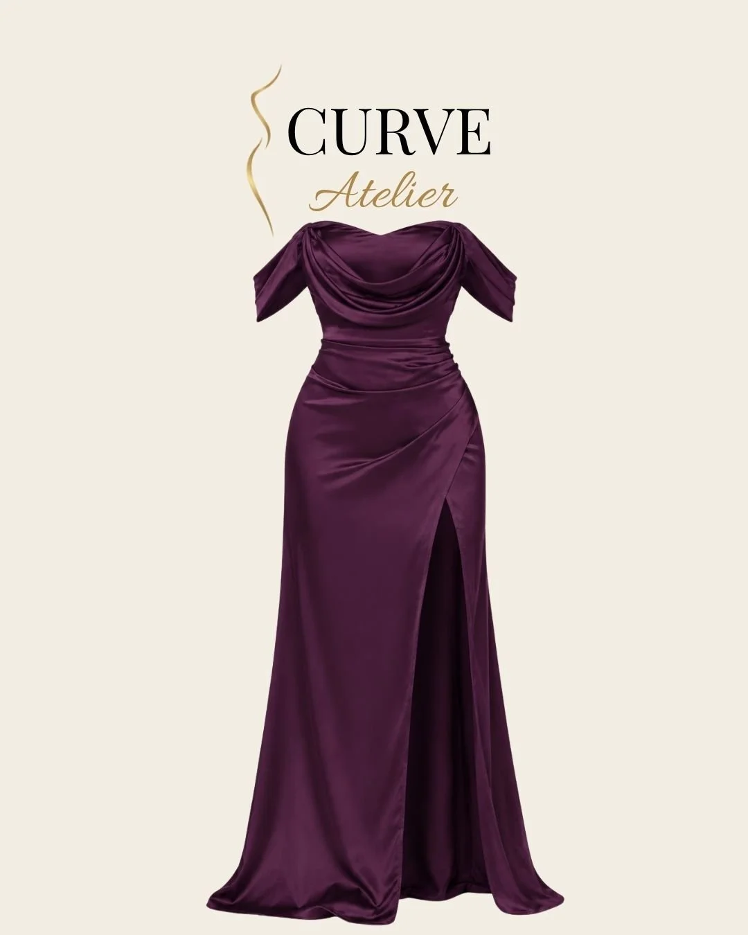 Purple Satin Off the Shoulder Gown