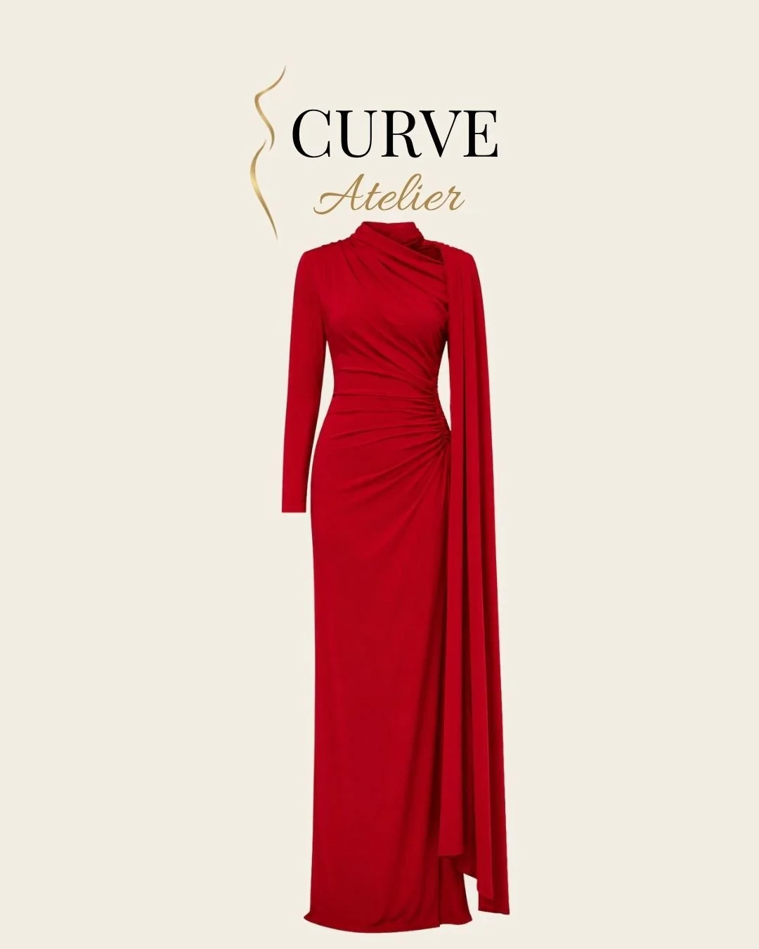 Red Draped Detail Gown