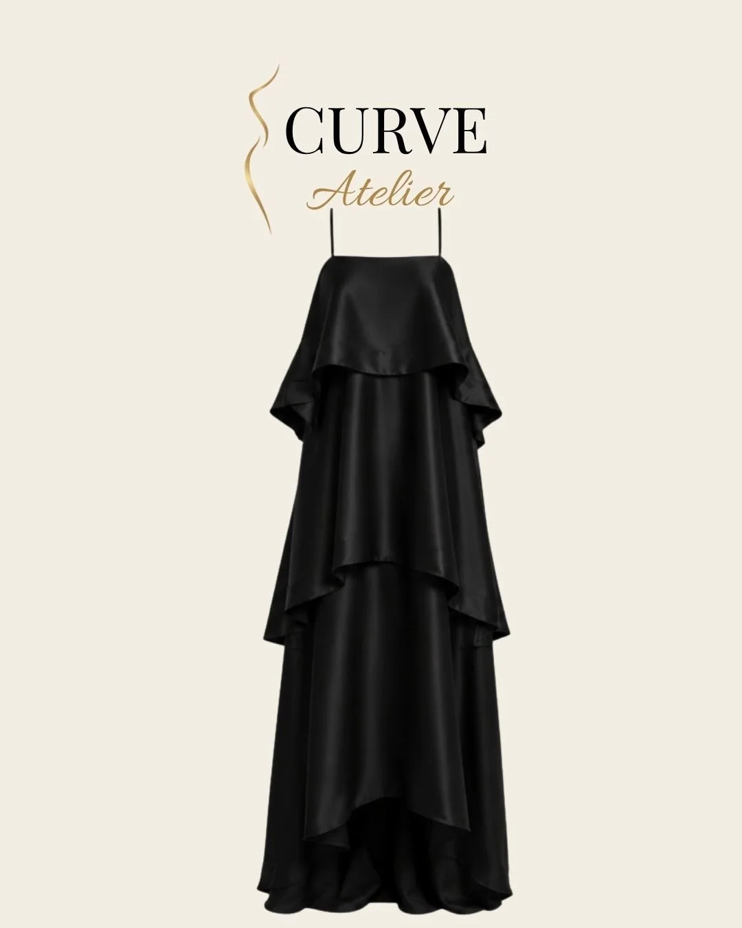 Tiered Satin Black Gown