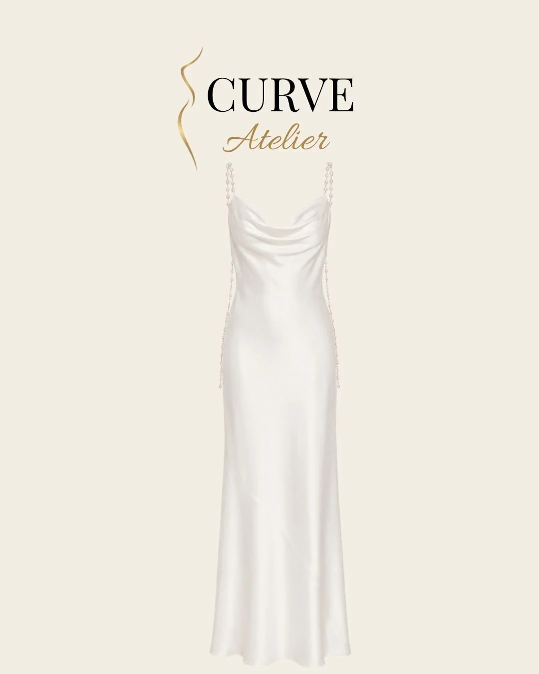 Beaded Sleeve Cowl Neck Satin Dress