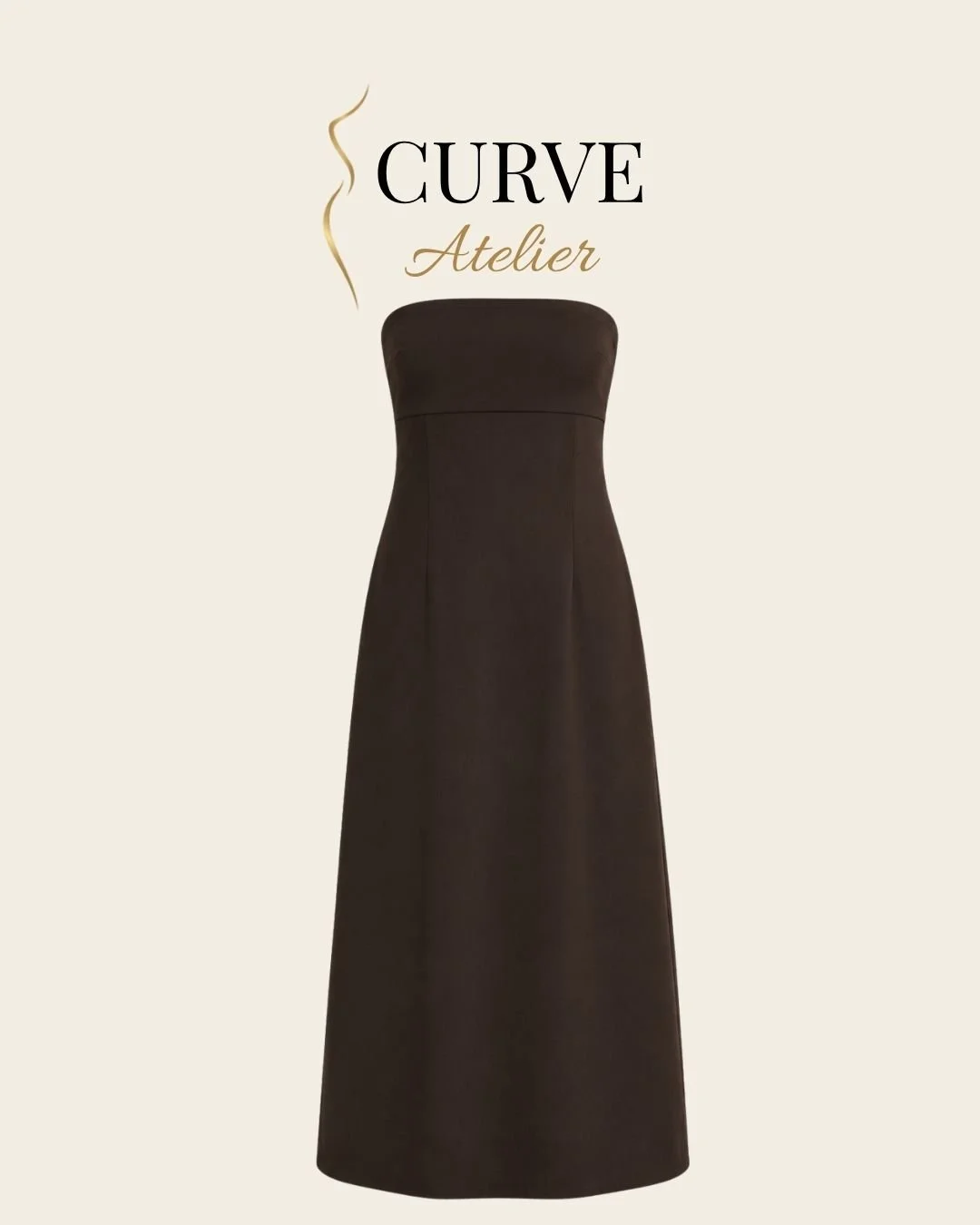 Brown Strapless Bandeau Neckline