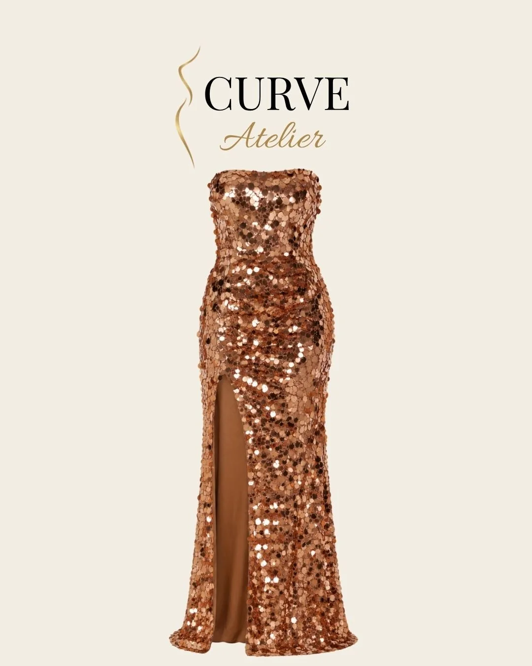 Gold Sequin Strapless Gown