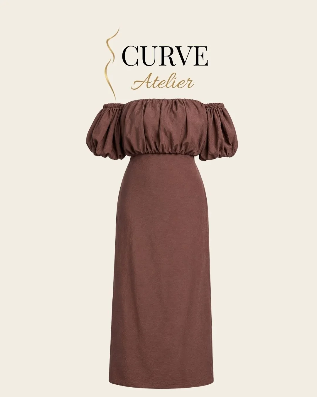 Off the Shoulder Taupe Midi Dress
