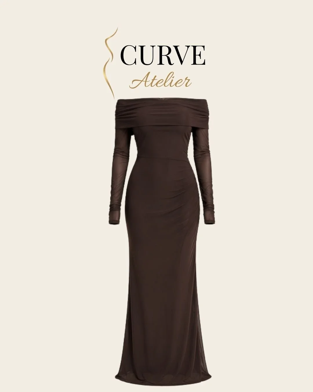Brown Mesh Sleeve Off The Shoulder