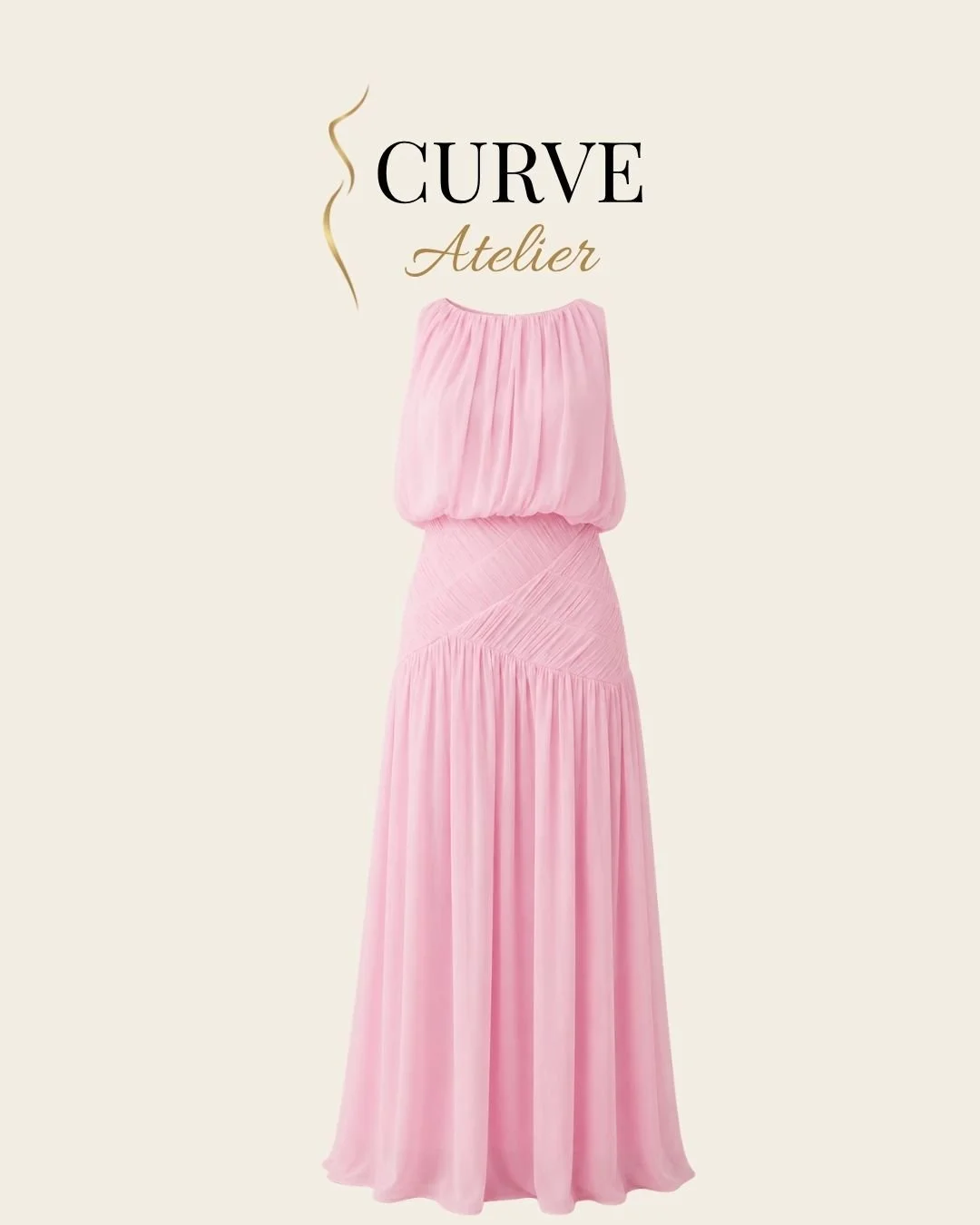 Pink Draped Ruched Waist Maxi Dress