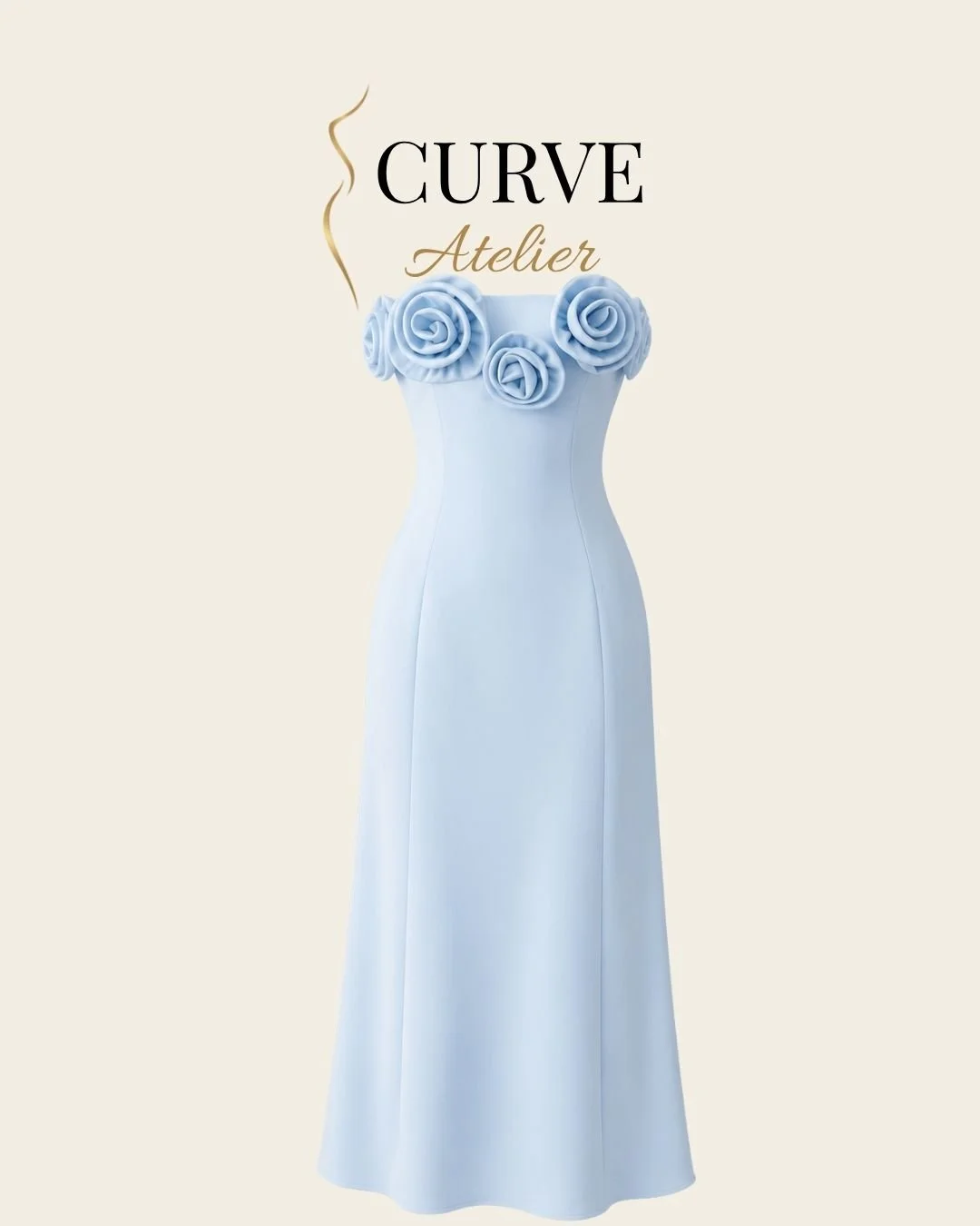 Baby Blue Floral Detailed Strapless