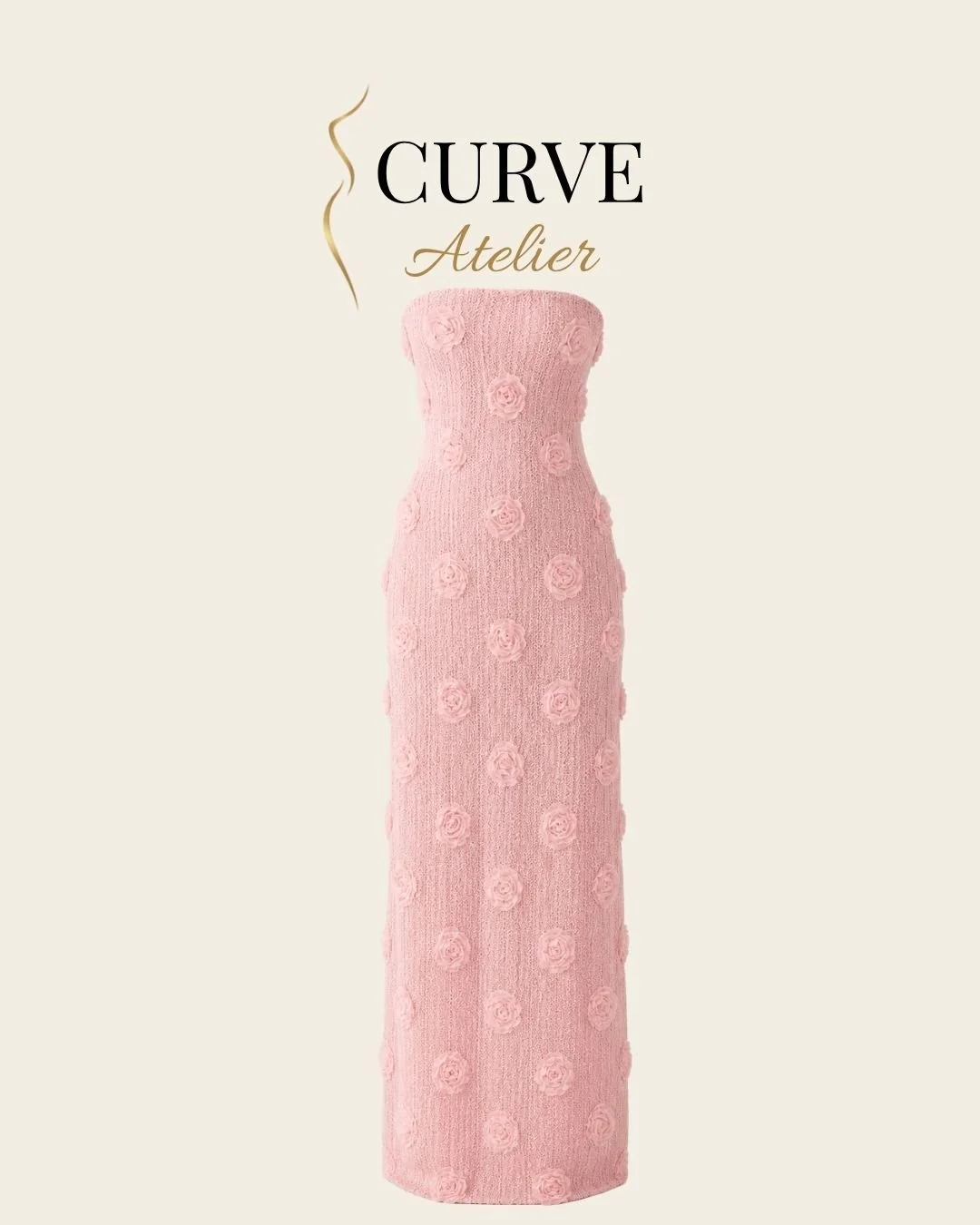 Baby Pink Floral Detail Strapless Dress