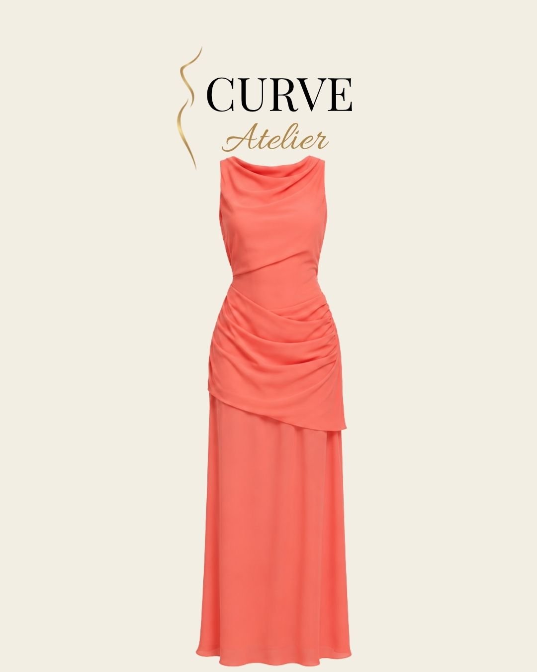 Pink Draped Chiffon Maxi Dress