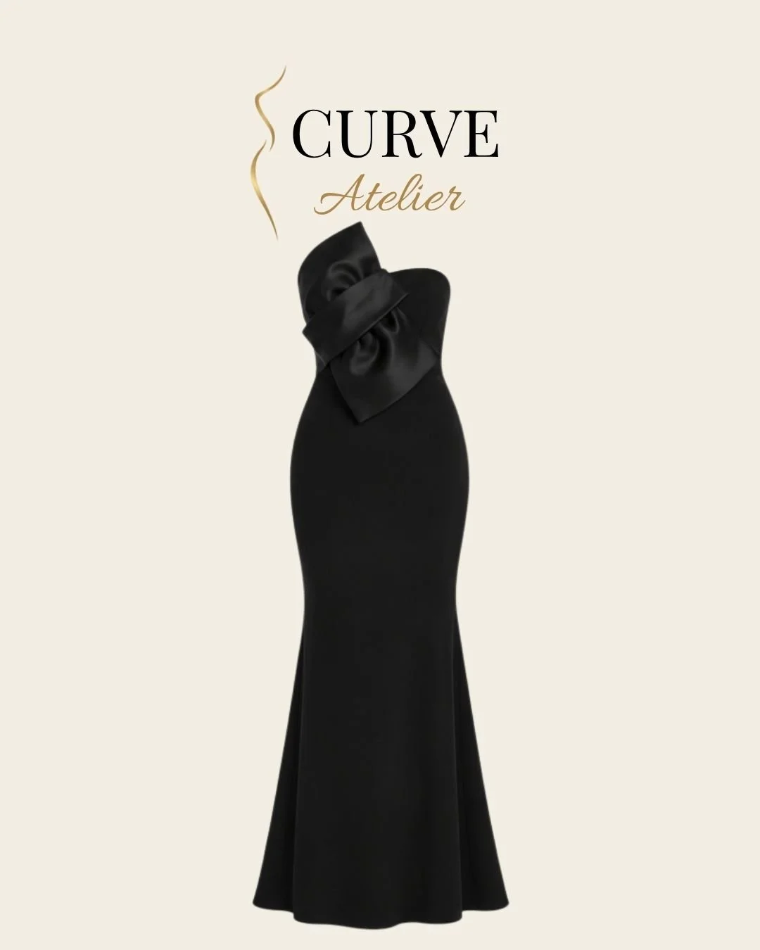 Black Satin Bow Detail Gown