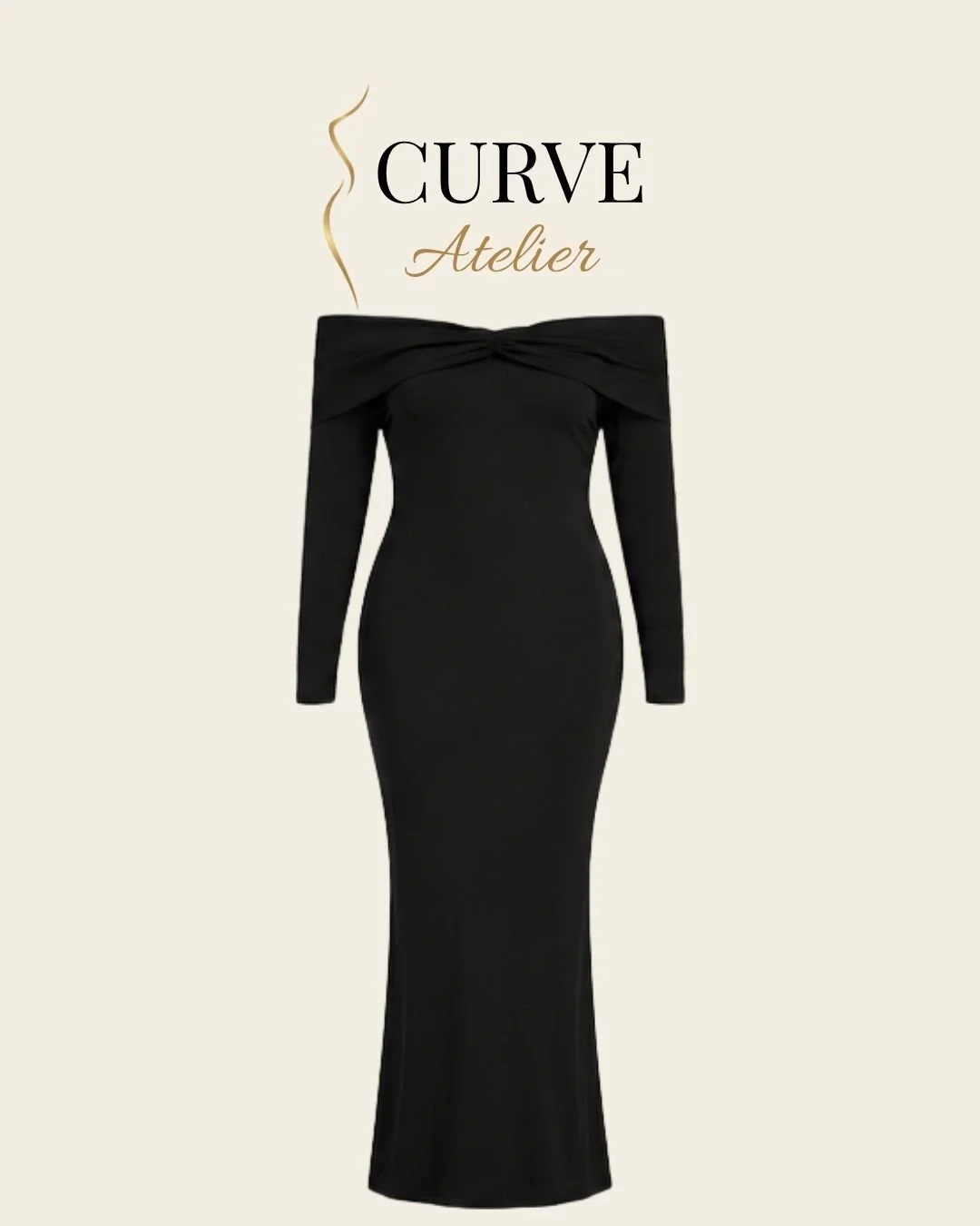 Off the Shoulder Black Long Sleeve Maxi Dress