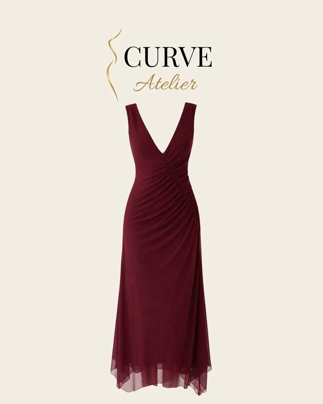 Ruched Chiffon Maroon Dress