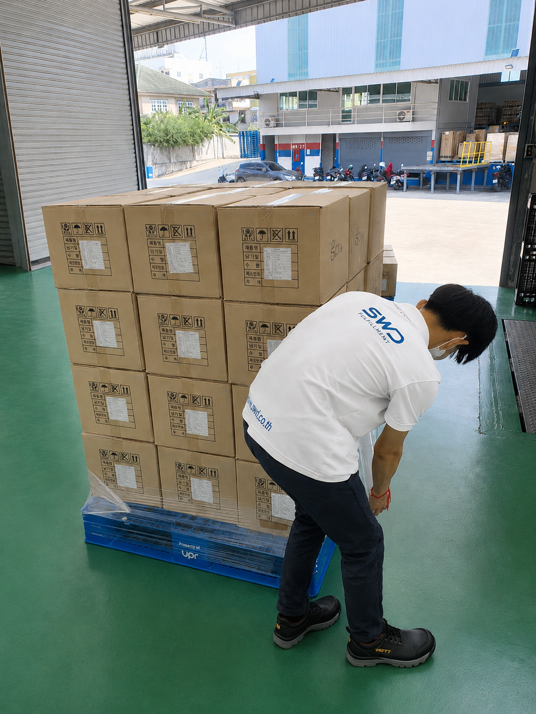 การจัดส่ง การเตรียมสินค้าและข้อมูลนัดหมาย, การยืนยันเวลากับขนส่ง, การตรวจเช็กและส่งมอบสินค้าให้พนักงาน นำสินค้าขึ้นพาเลทไว้พร้อมเตรียมสำหรับการนำส่ง 