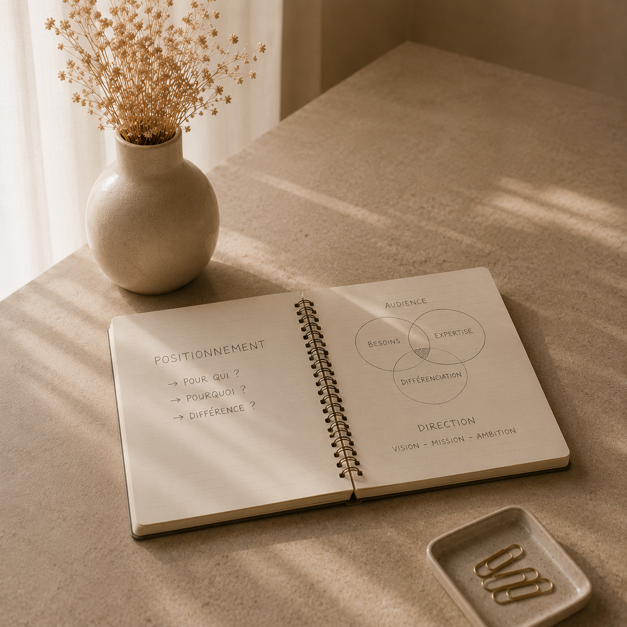 Carnet de stratégie de communication utilisé pour accompagner les entreprises dans leur image de marque et leur visibilité.