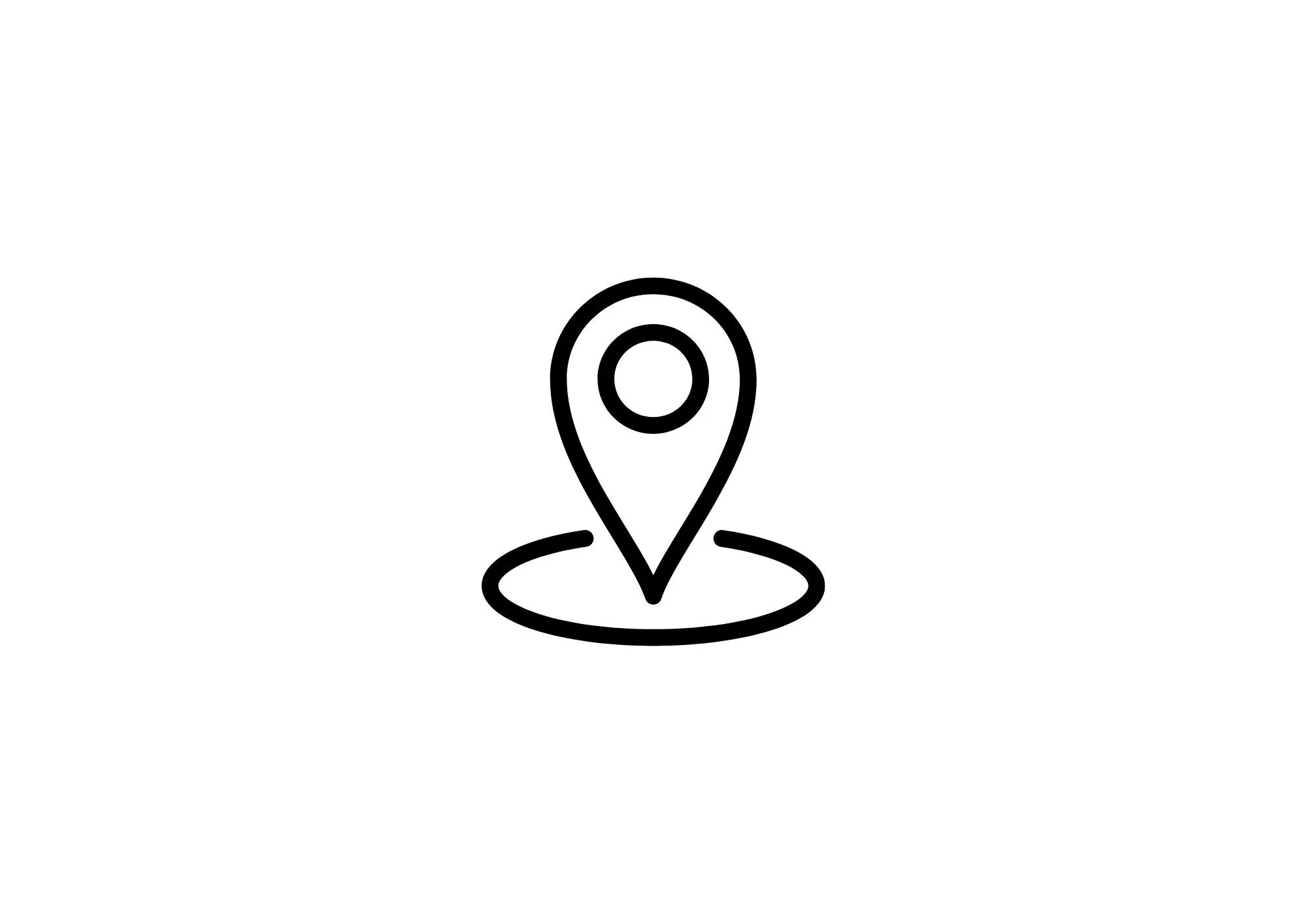 Eine einfache schwarze Linie Zeichnung eines Standortsymbols auf einer Karte.