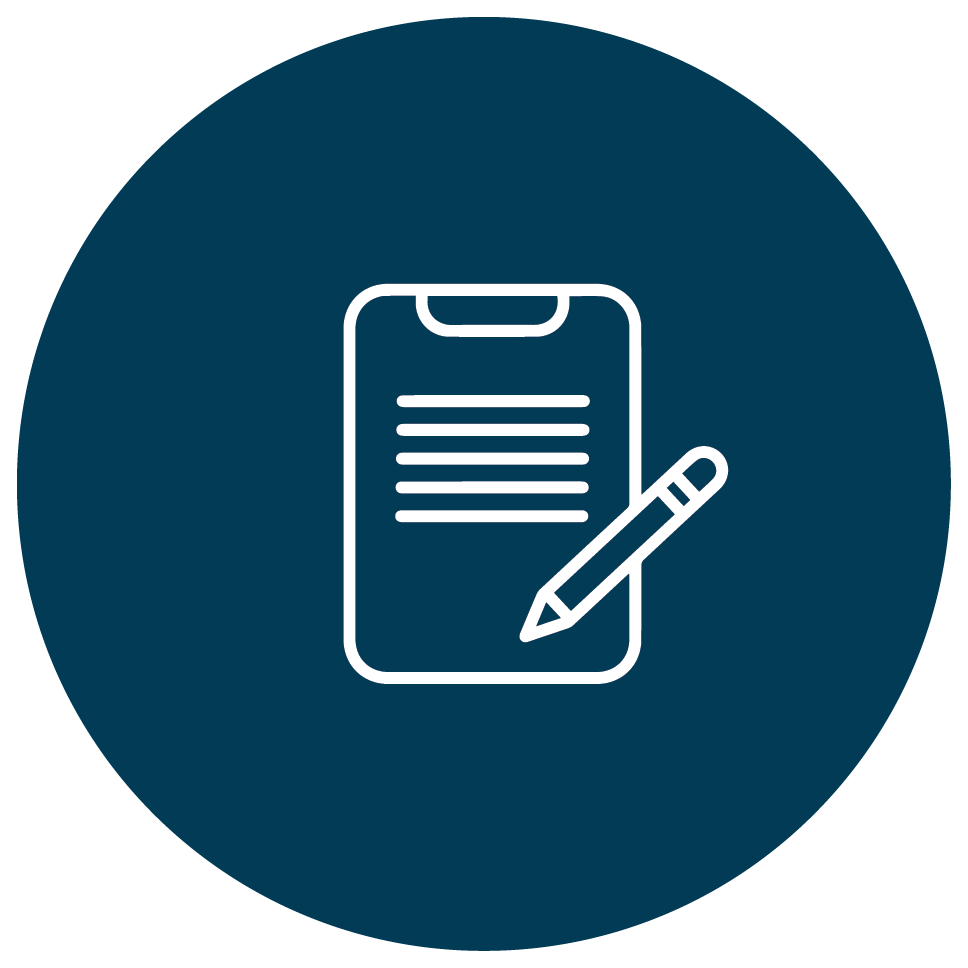 Icon of a smartphone with lines representing text and a pen, indicating writing or editing.