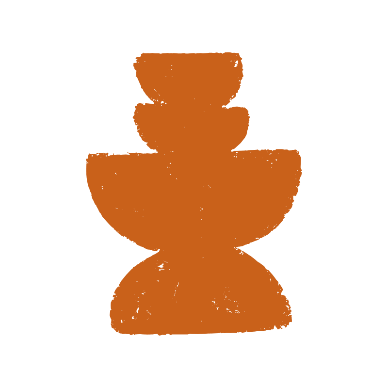 Silhouette of a three-tiered fountain in brown color against a black background.