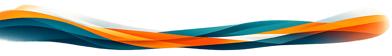 Abstract colorful wavy lines in shades of orange, teal, and white on a black background.