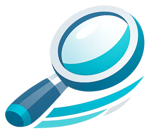 Illustration of a magnifying glass with a blue handle and a large glass lens.