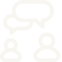 Two stick figures with a speech bubble above them indicating conversation or communication