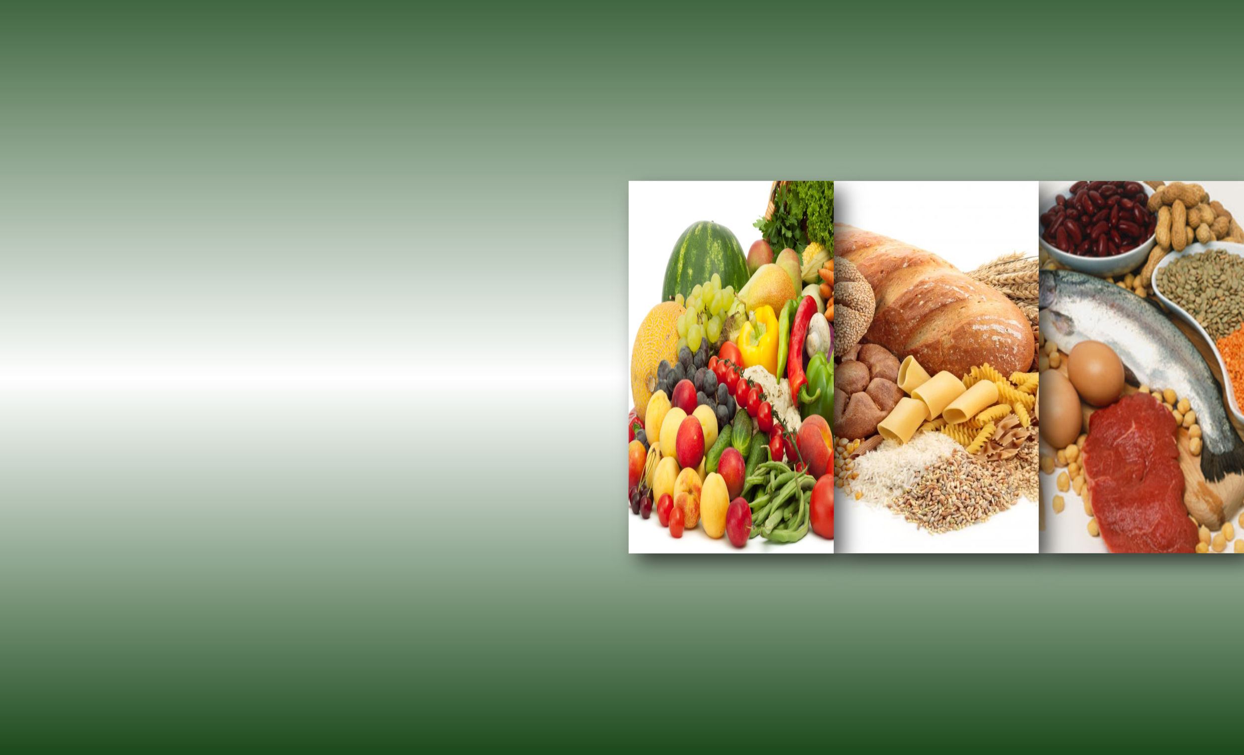 Collage of various foods including fruits, vegetables, bread, grains, and seafood.